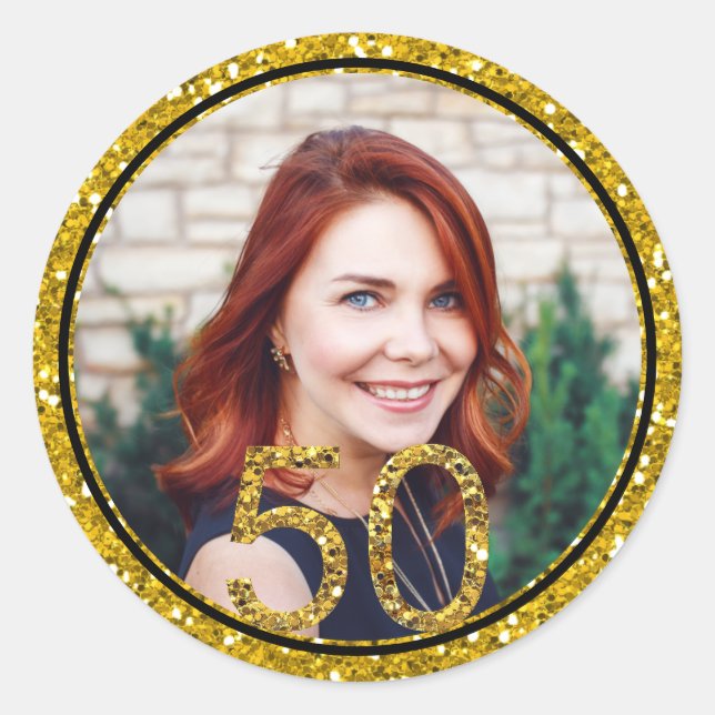 Adesivo Favoritos de Festa de aniversário Dourada Glitter  (Frente)