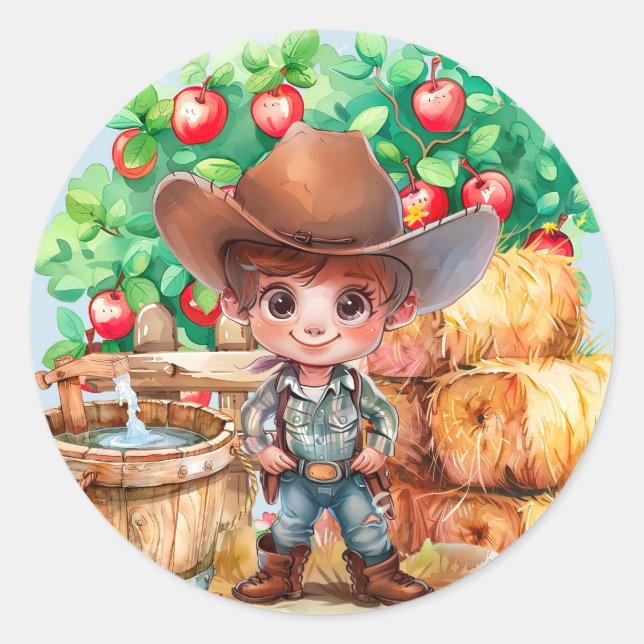 Adesivo Fazenda 1rua Cute Cowboy. Festa de aniversário (Frente)
