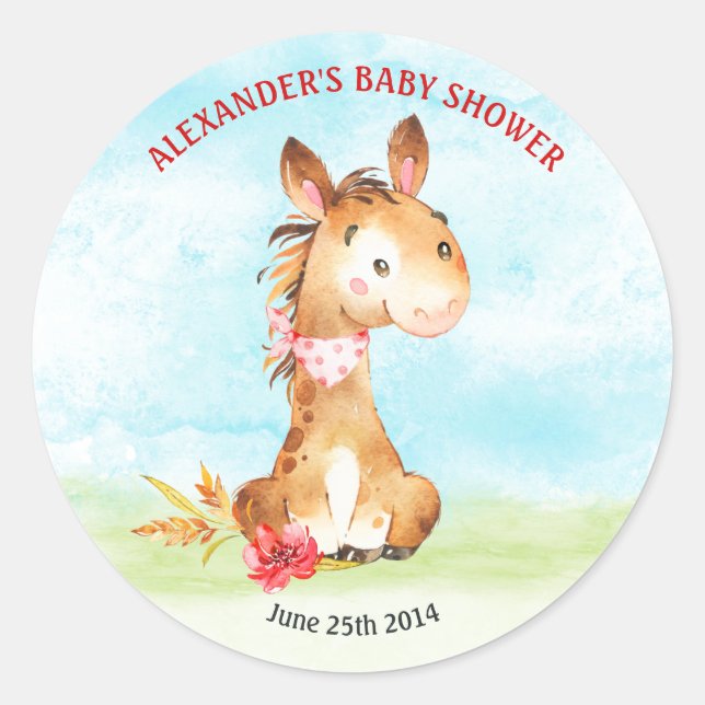 Adesivo Fazenda de Chá de fraldas de Cavalo de Aquarela (Frente)