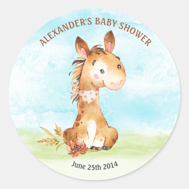 Adesivo Fazenda de Chá de fraldas de Cavalo de Aquarela (Frente)