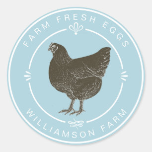 Adesivo Fazenda Fresca Vintage Hen Ovos Cartonagem Azul