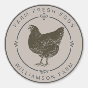Adesivo Fazenda Fresca Vintage Hen Ovos Cartonagem Cinzas