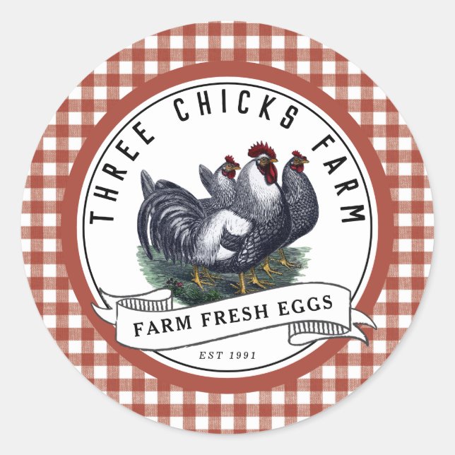 Adesivo Fazenda Ovos Frescos Vintage Galinha Clássica (Frente)