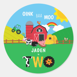 Adesivo Fazendas De segundo aniversário Oink Baa Moo