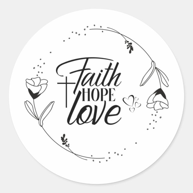 Adesivo Fé, Hope Love with Cross, Hearts, Floral (Frente)
