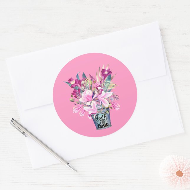 Adesivo Fé Inspiradora Esperança Ama Balde Rosa Flor (Envelope)