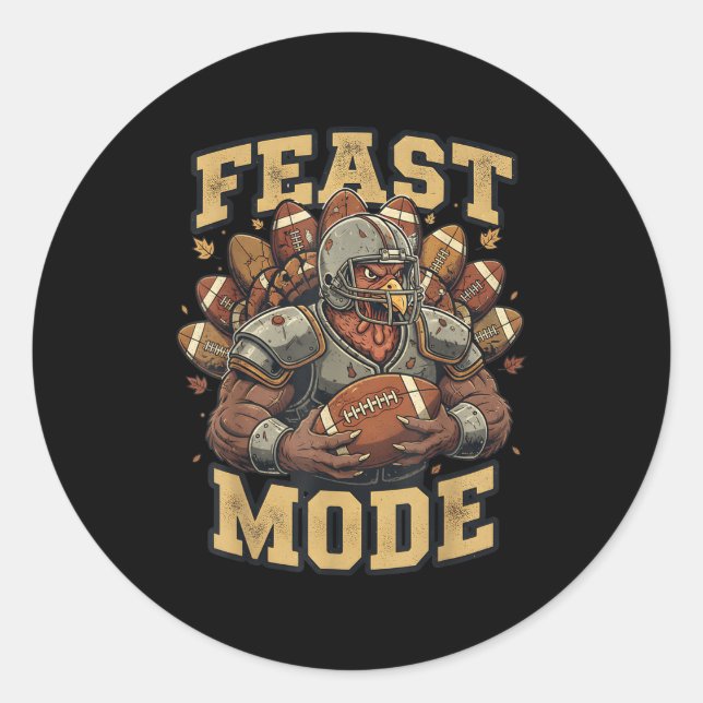 Adesivo Feast Mode Turkey Football Thanksgiving Funny Vint (Frente)