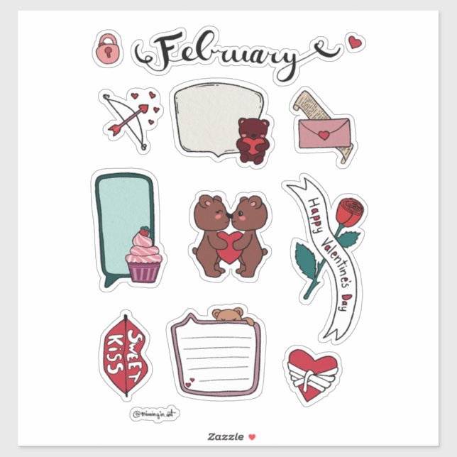 Adesivo February Sticker Sheet – Sweet Bears & Love Vibes (Folha)
