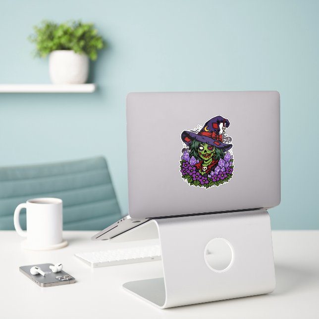 Adesivo February Zombie Witch with Gems and Flowers (Laptop na mesa)