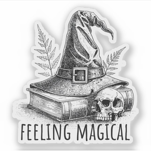 Adesivo Feeling Magical Witches Spell Book and Skull (Frente)