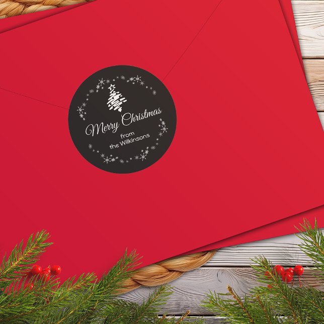 Adesivo Feira de Envelope Negra de Natal Feliz (Merry Christmas Modern Black Holiday Envelope Seal)