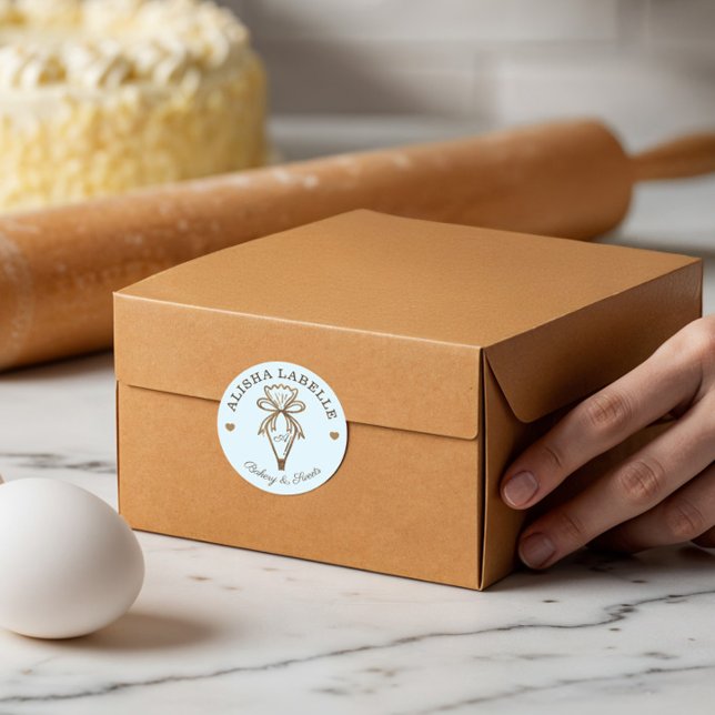 Adesivo Feita À Mão Com Amor, Bag (Bag) (Handmade With Love Rustic Wood Bakery Piping Bag Classic Round Sticker)