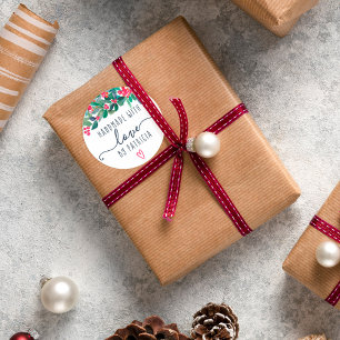 Adesivo Feita à mão com amor de aquarela floral de Natal