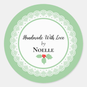 Adesivo Feita À Mão Com Amor, Holly De Natal