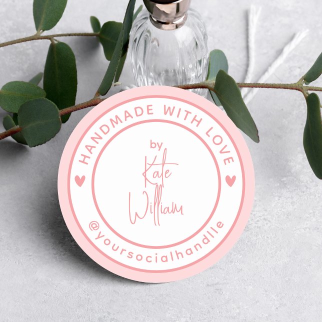 Adesivo Feita À Mão Com Amor | Identificador Social de Nom (Criador carregado)