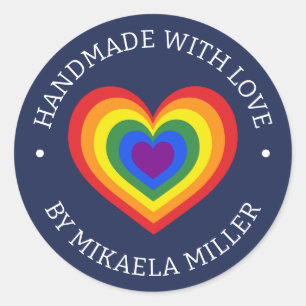 Adesivo Feita À Mão Com Amor Marinho De Nome Personalizado