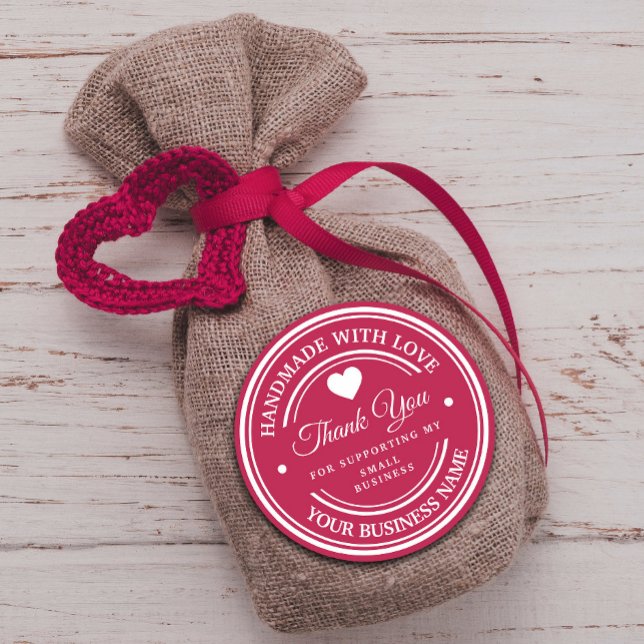 Adesivo Feita à mão com amor | OBRIGADO (Handmade with love | thank you classic round sticker #christmas #newyear #supportsticker #purchase)