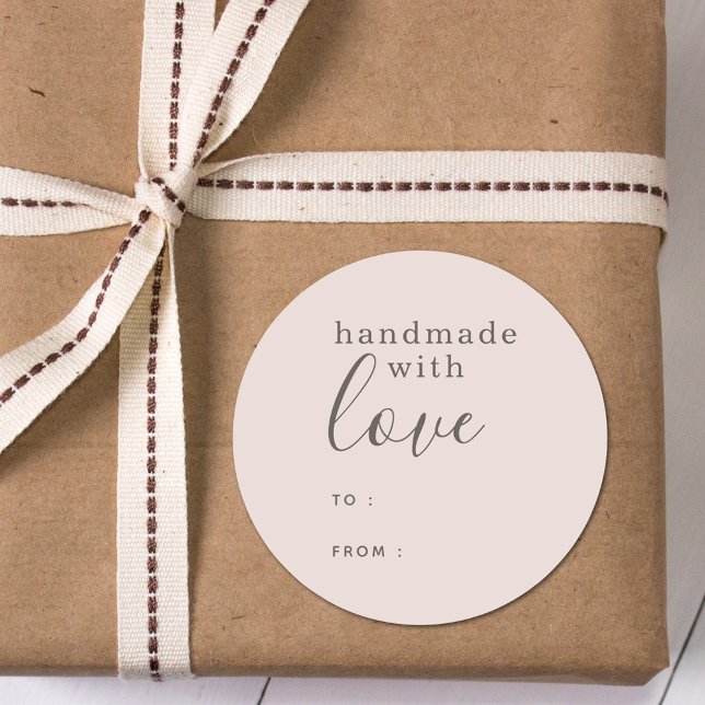 Adesivo Feita à mão com amor rosa personalizado (Criador carregado)