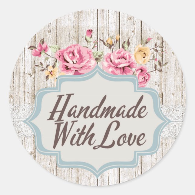 Adesivo Feita À Mão Com Chique De Amor Madeira Rústica Flo (Frente)