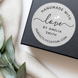 Adesivo Feita à mão com coração de amor Nome URL cinza