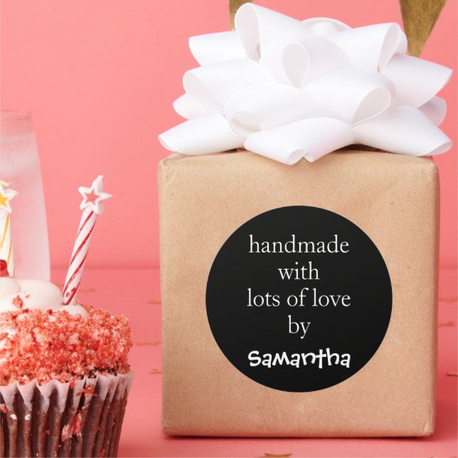 Adesivo Feita à mão com muito amor por nome preto branco (Festa)