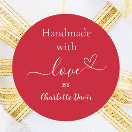 Adesivo Feita à mão com nome vermelho de amor