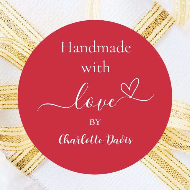 Adesivo Feita à mão com nome vermelho de amor (Criador carregado)