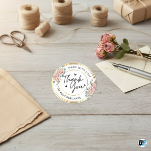 Adesivo Feita à mão com o nome do coração de amor Obrigado