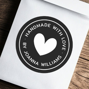 Adesivo Feita à mão com o nome do coração preto