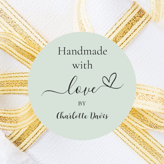 Adesivo Feita à mão com o nome verde de sage com amor (Criador carregado)