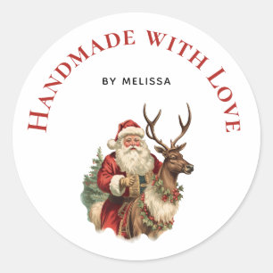 Adesivo Feita à mão com o Retro Papai Noel e Reindeer