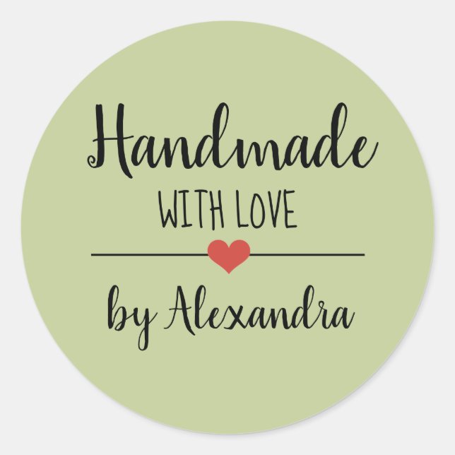 Adesivo Feita à mão com um roteiro verde de amor (Frente)