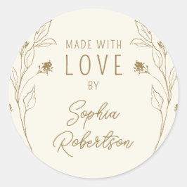 Adesivo Feita com Amor, Arte Personalizada Dourada em Crem