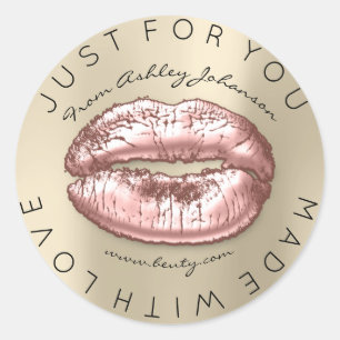 Adesivo Feita Com Amor Beijo Rosa, Lábios De Maquiagem De 