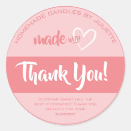 Adesivo Feita com Amor Coração Obrigado Rotulagem Rosa