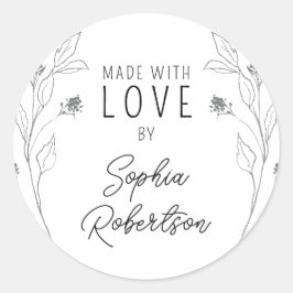 Adesivo Feita com Amor Linha Personalizada Arte Floral