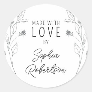 Adesivo Feita com Amor Linha Personalizada Arte Floral