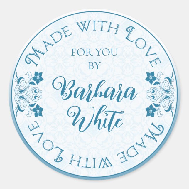 Adesivo Feita com amor para você azul azul-turquesa (Frente)