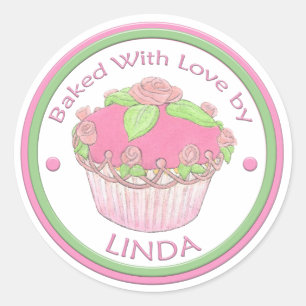 Adesivo Feita com amor Personalizado Sticker~CUPCAKE ROSA