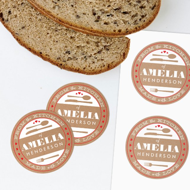 Adesivo Feita com Comida de amor (custom homemade treats gift sticker from the kitchen and made with love)