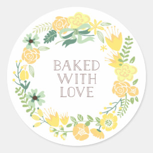 Adesivo Feita com Love Floral Wreath Obrigado, Stickers
