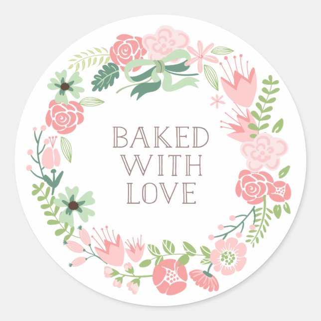 Adesivo Feita com Love Floral Wreath | Obrigado, Stickers (Frente)
