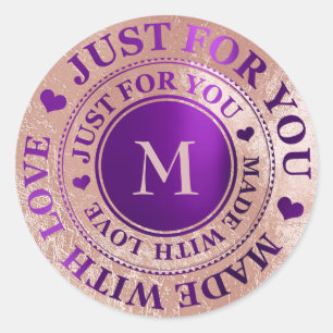 Adesivo Feita Com Rosa Monograma Dourada Ametist Roxo