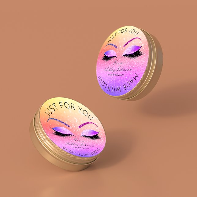 Adesivo Feita Por Glitter Lashes Bela Maquiagem Cor-de-Ros (Made By Glitter Lashes Beauty Ombre Pink Makeup Classic Round Sticker)