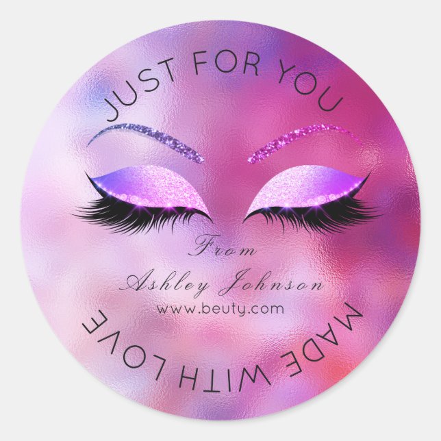 Adesivo Feita Por Glitter Lashes Bela Maquiagem Rosa Púrpu (Frente)