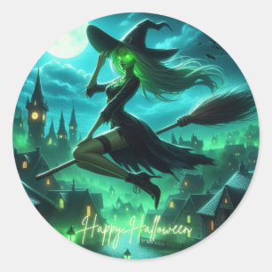 Adesivo Feiticeira de Halloween verde-Spooky
