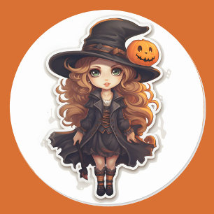 Adesivo Feiticeira e Abóbora Trick ou Tratar Halloween
