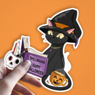 Adesivo Feiticeira Negra-Gata-Grito Lendo Halloween Do Liv
