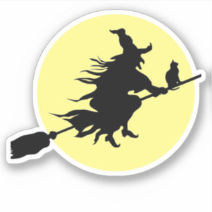 Adesivo Feiticeira Voadora Moonlit na Broom com a silhueta