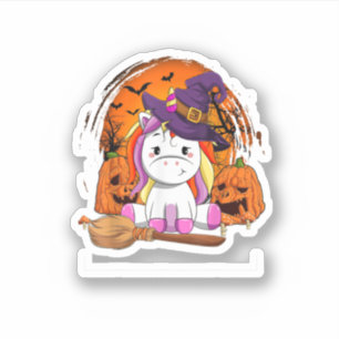 Adesivo Feiticeiro do Unicorn no Halloween Pumpkin Cute Ha